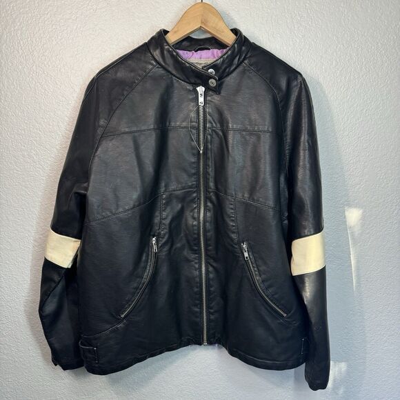Free People Jacket M Black Vegan Leather We The Free Ryder Sport Moto Zip Biker